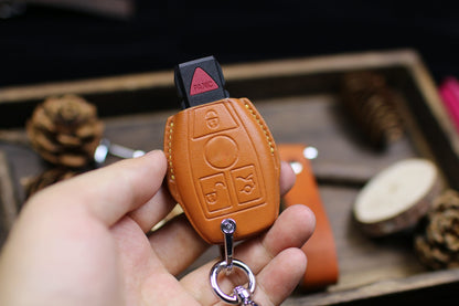 Key Fob Cover For 2023 C300 2022 Glc 2020 Gla Key EQS SL 63 Amg EQE EQb c s Class S500 S600 S680 Leather Cover Remote Holder Keychain