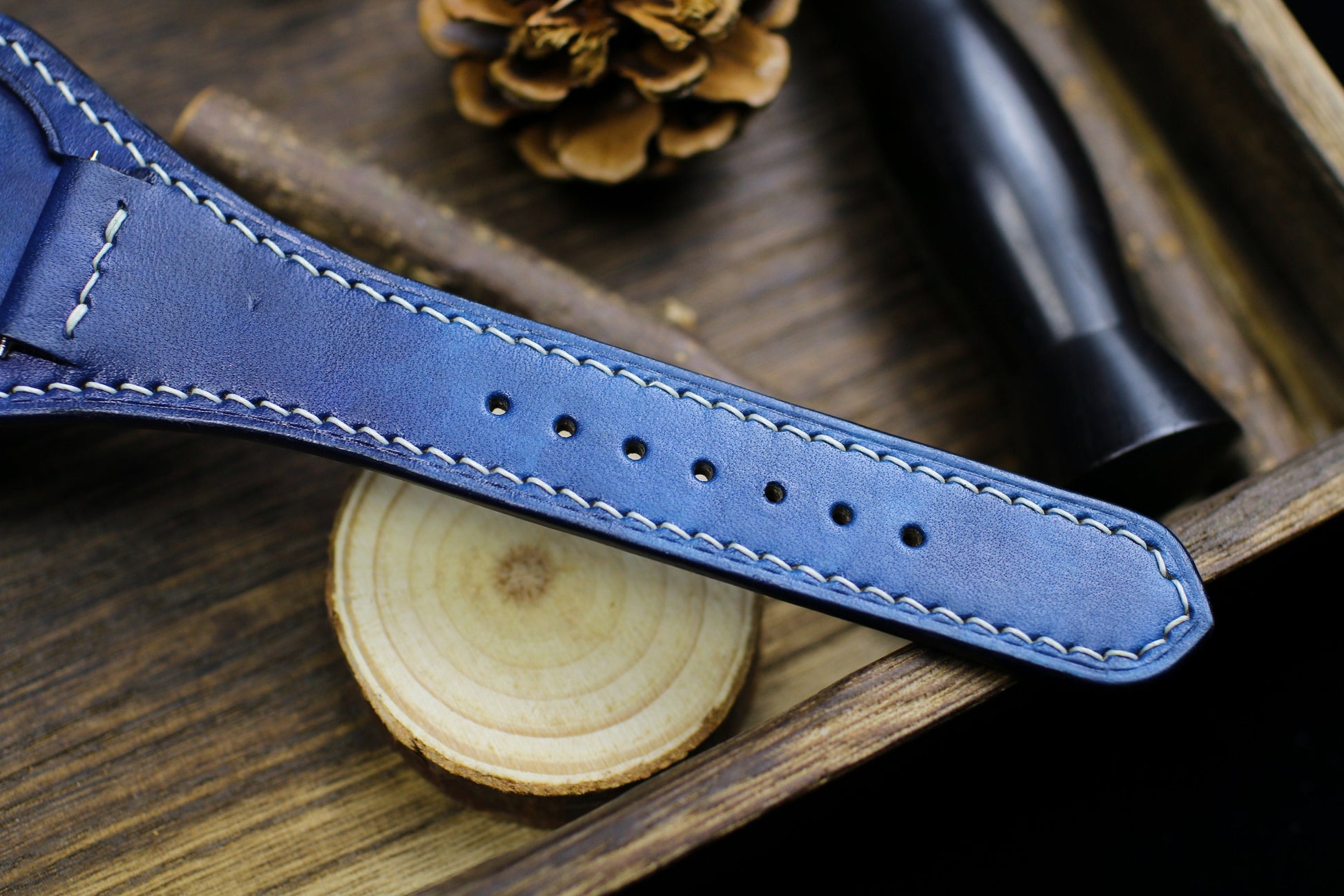 Blue Leather Bund Strap 20mm, 22mm Bund Watch Band 16mm 24mm Leather Watch Band 18mm, Leather Watch Strap, Apple Strap Watch Band, Cuff Band