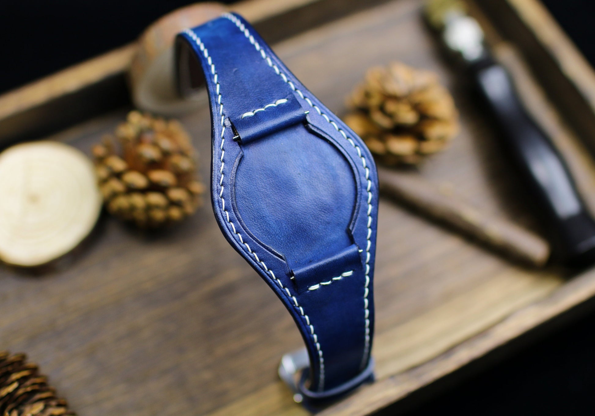 Blue Leather Bund Strap 20mm, 22mm Bund Watch Band 16mm 24mm Leather Watch Band 18mm, Leather Watch Strap, Apple Strap Watch Band, Cuff Band