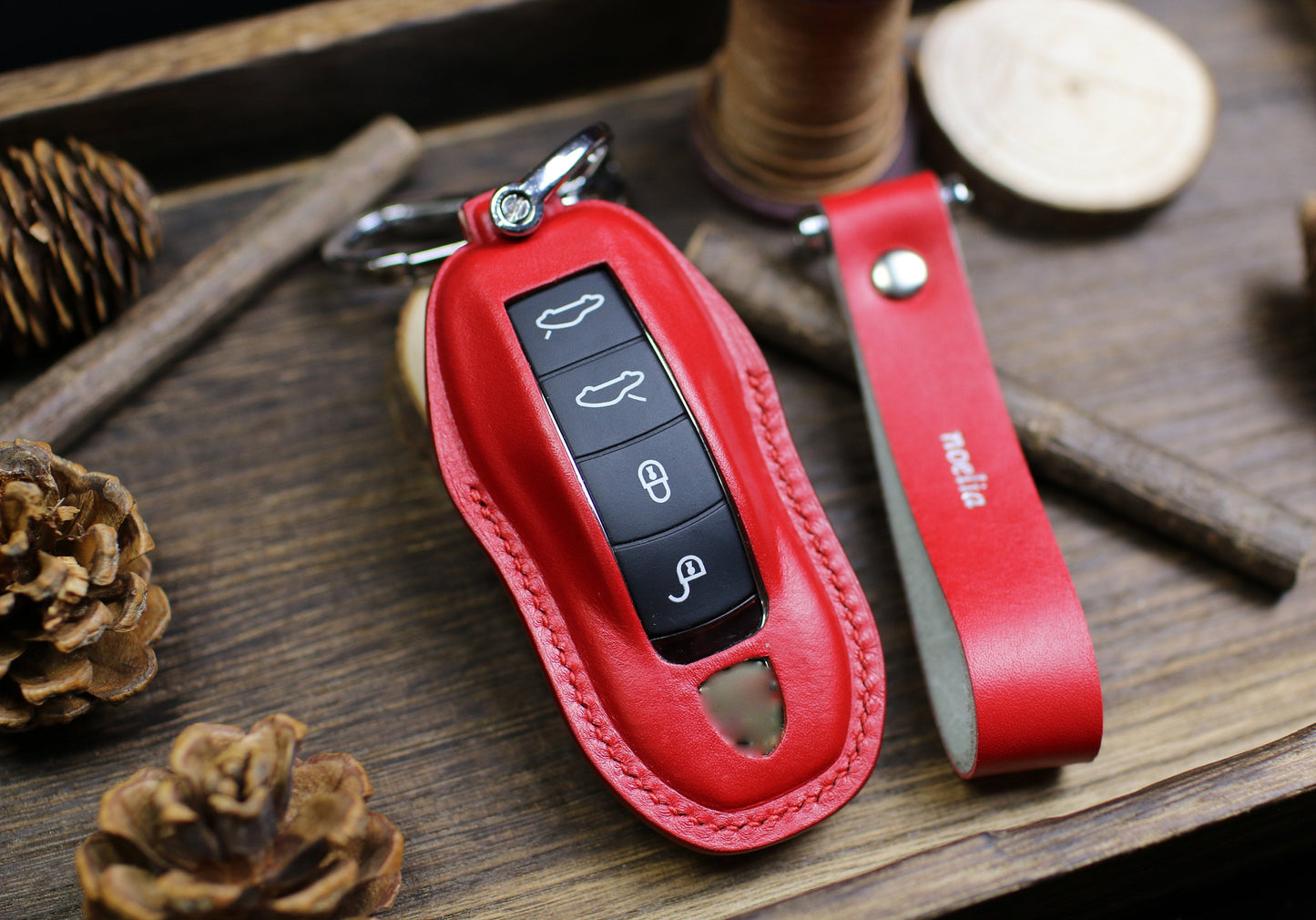Leather Key Fob Cover Porschee 911 718 Cayenne 2020 Macan 2022 Taycan 2021 Panamera 2023 2024 Keyless Remote Protector Porschee Accessories