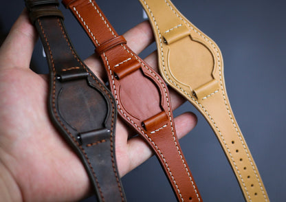 Leather Watch Bund Strap Band, Watch Strap, Black Brown Cuff Band, Full Bund Strap 20mm 18mm 22mm 16mm 24mm, Genuine Leather Wristwatch Band