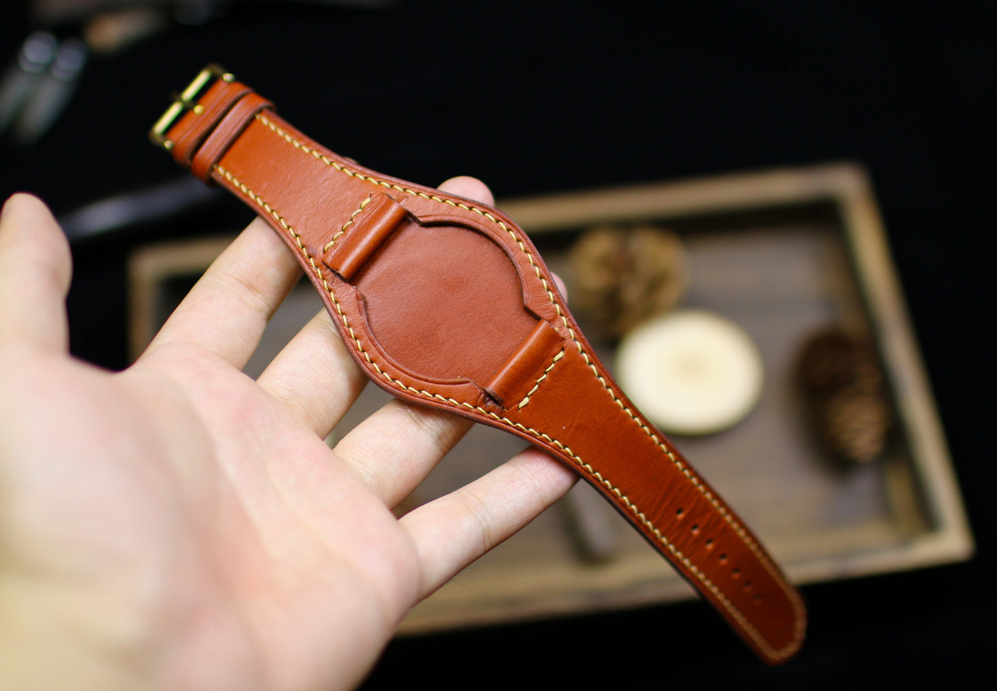 British Tan Leather Bund Strap 20mm, 22mm Bund Watch Band 16mm 24mm Leather Watch Band 18mm Leather Watch Strap, Applee Watch Band Cuff Band