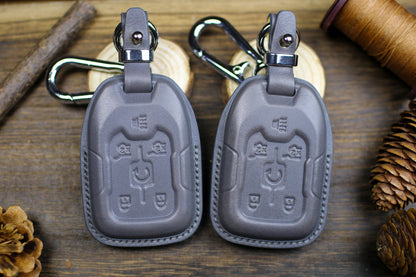 Leather Key Fob Cover Case for Tahoe 2024 Sierra 1500 AT4 Yukon 2023 Sierra Acadia 2022 Denali Colorado Remote Holder Keychains Remote Case