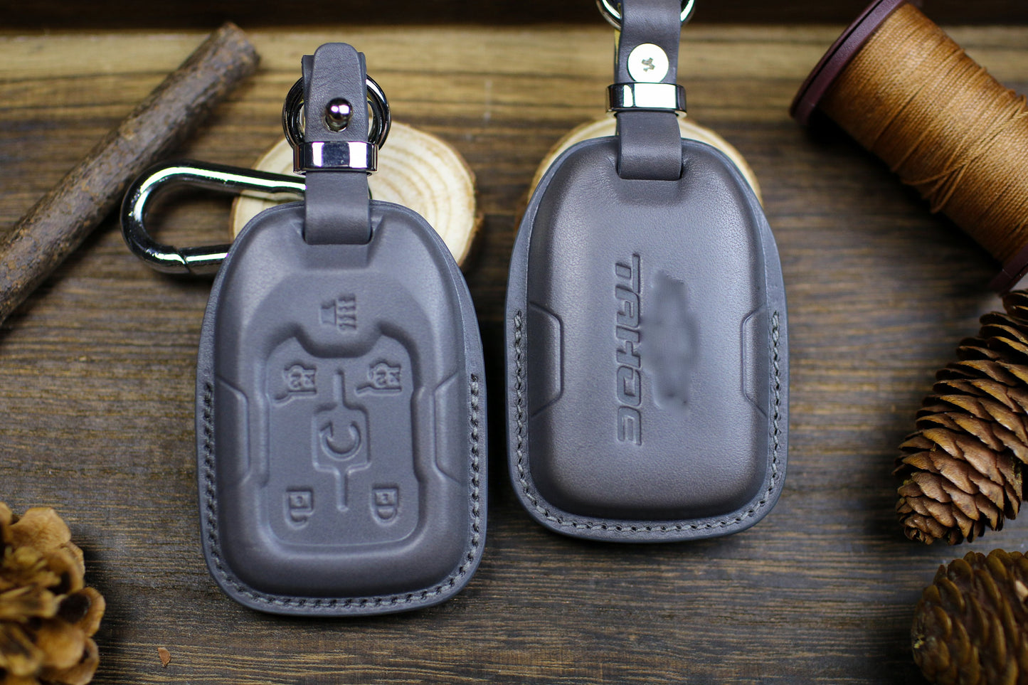 Leather Key Fob Cover Case for Tahoe 2024 Sierra 1500 AT4 Yukon 2023 Sierra Acadia 2022 Denali Colorado Remote Holder Keychains Remote Case