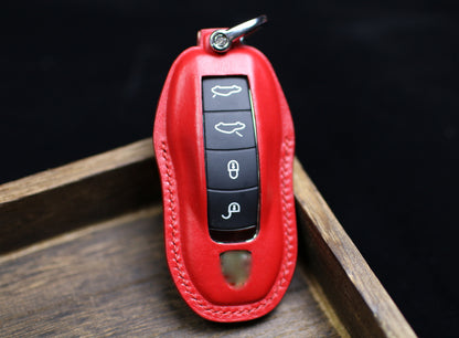 Leather Key Fob Cover Porschee 911 718 Cayenne 2020 Macan 2022 Taycan 2021 Panamera 2023 2024 Keyless Remote Protector Porschee Accessories