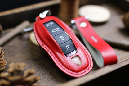 Leather Key Fob Cover Porschee 911 718 Cayenne 2020 Macan 2022 Taycan 2021 Panamera 2023 2024 Keyless Remote Protector Porschee Accessories