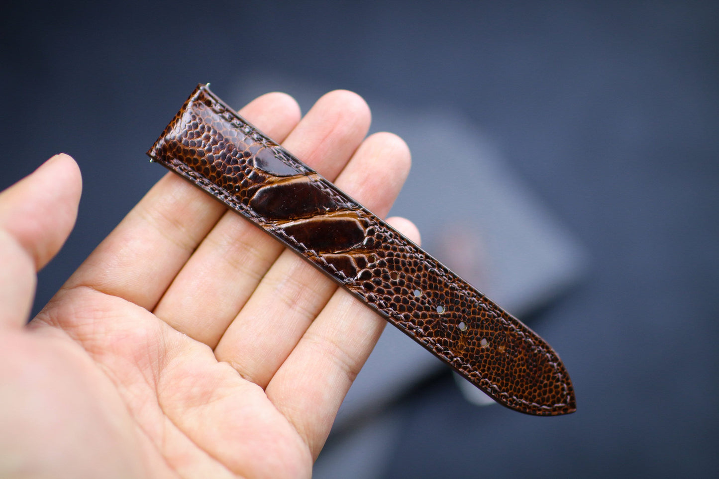 Brown Ostrich Foot Leather Watch Strap 24mm 22mm 21mm 20mm 19mm Handmade Bespoke Leather Watch Band Ostrich Leg Leather 18mm 17mm 16mm 14mm