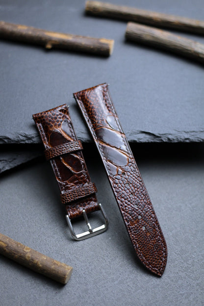 Brown Ostrich Foot Leather Watch Strap 24mm 22mm 21mm 20mm 19mm Handmade Bespoke Leather Watch Band Ostrich Leg Leather 18mm 17mm 16mm 14mm