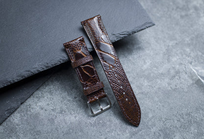 Brown Ostrich Foot Leather Watch Strap 24mm 22mm 21mm 20mm 19mm Handmade Bespoke Leather Watch Band Ostrich Leg Leather 18mm 17mm 16mm 14mm