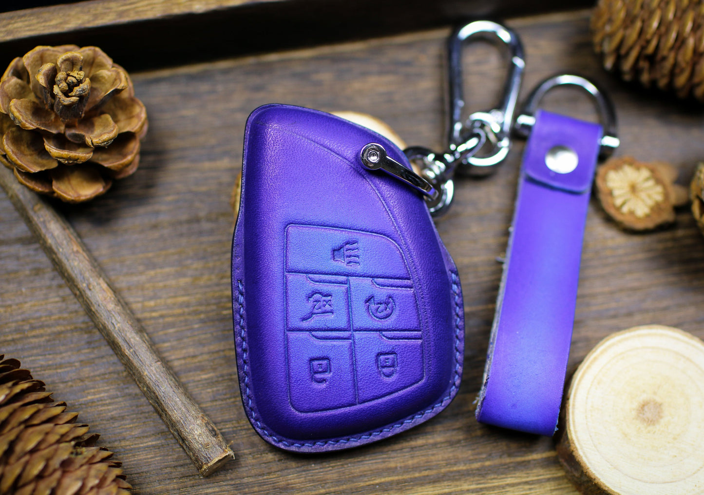 Leather Key Fob Cover For Hummeer 2024 Z71 Chevy Silverado Colorado Tahoe Suburban Yukon High Country LTZ Lt 2500Hd 3500Hd Key Case Keychain