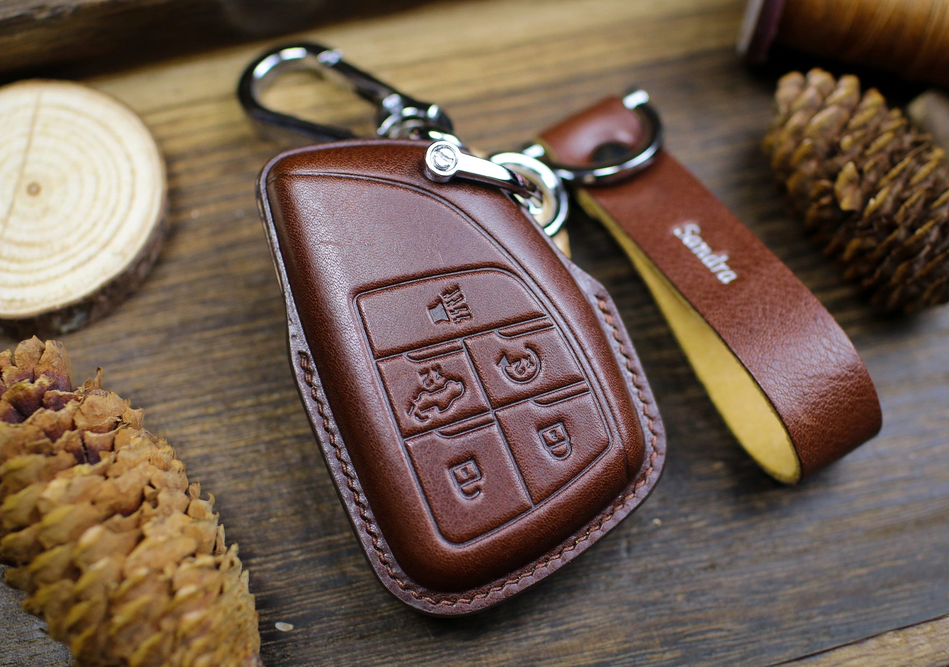 Leather Key Fob Cover For Hummeer 2024 Z71 Chevy Silverado Colorado Tahoe Suburban Yukon High Country LTZ Lt 2500Hd 3500Hd Key Case Keychain