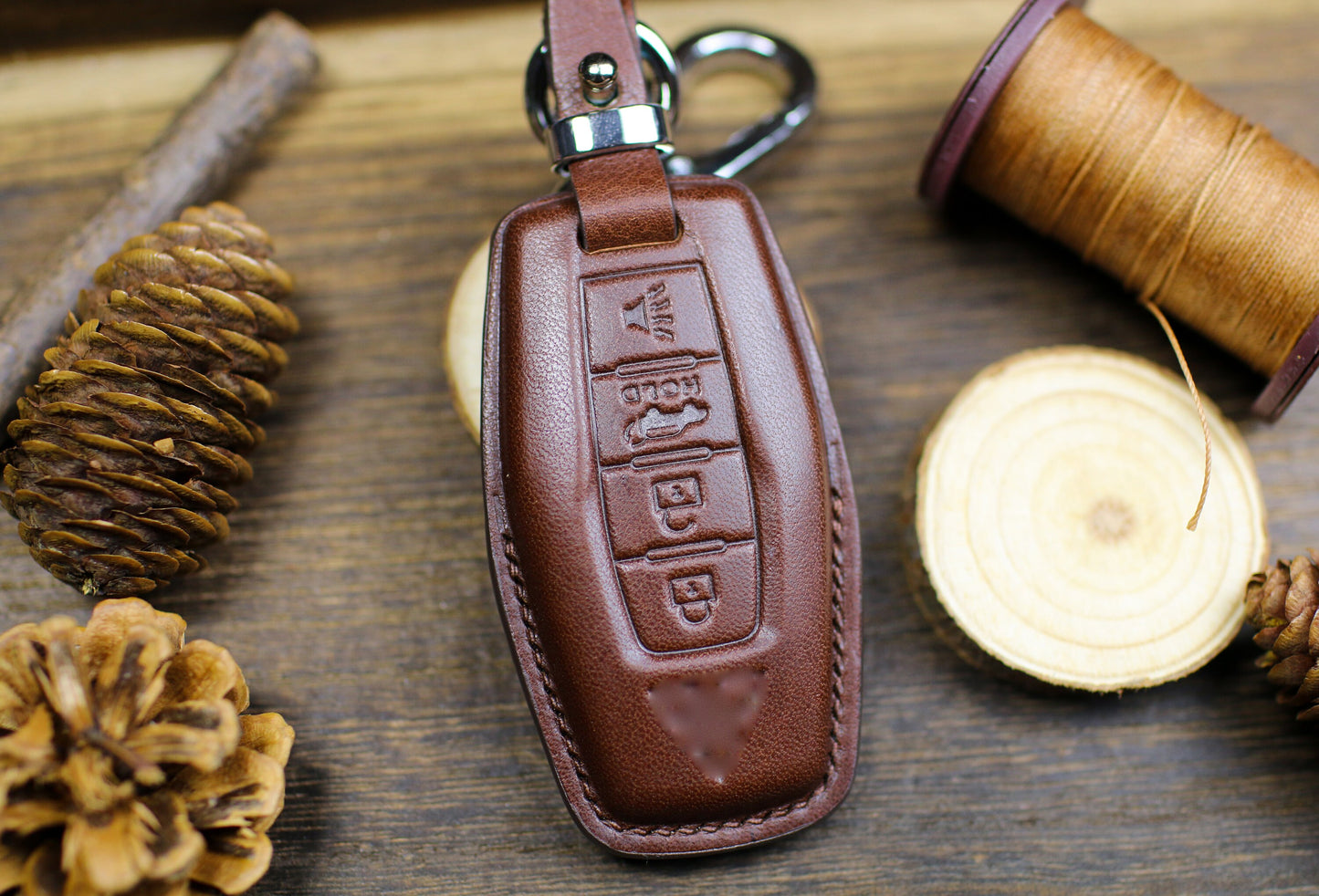 Leather Key Fob Cover for 2023 Outlander 2022 Xpander 2021 Montero Fob Case 2020 Mirage Triton ASX RVR L200 Attrage Remote Keyless Holder