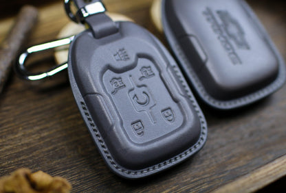 Leather Key Fob Cover Case for Tahoe 2024 Sierra 1500 AT4 Yukon 2023 Sierra Acadia 2022 Denali Colorado Remote Holder Keychains Remote Case