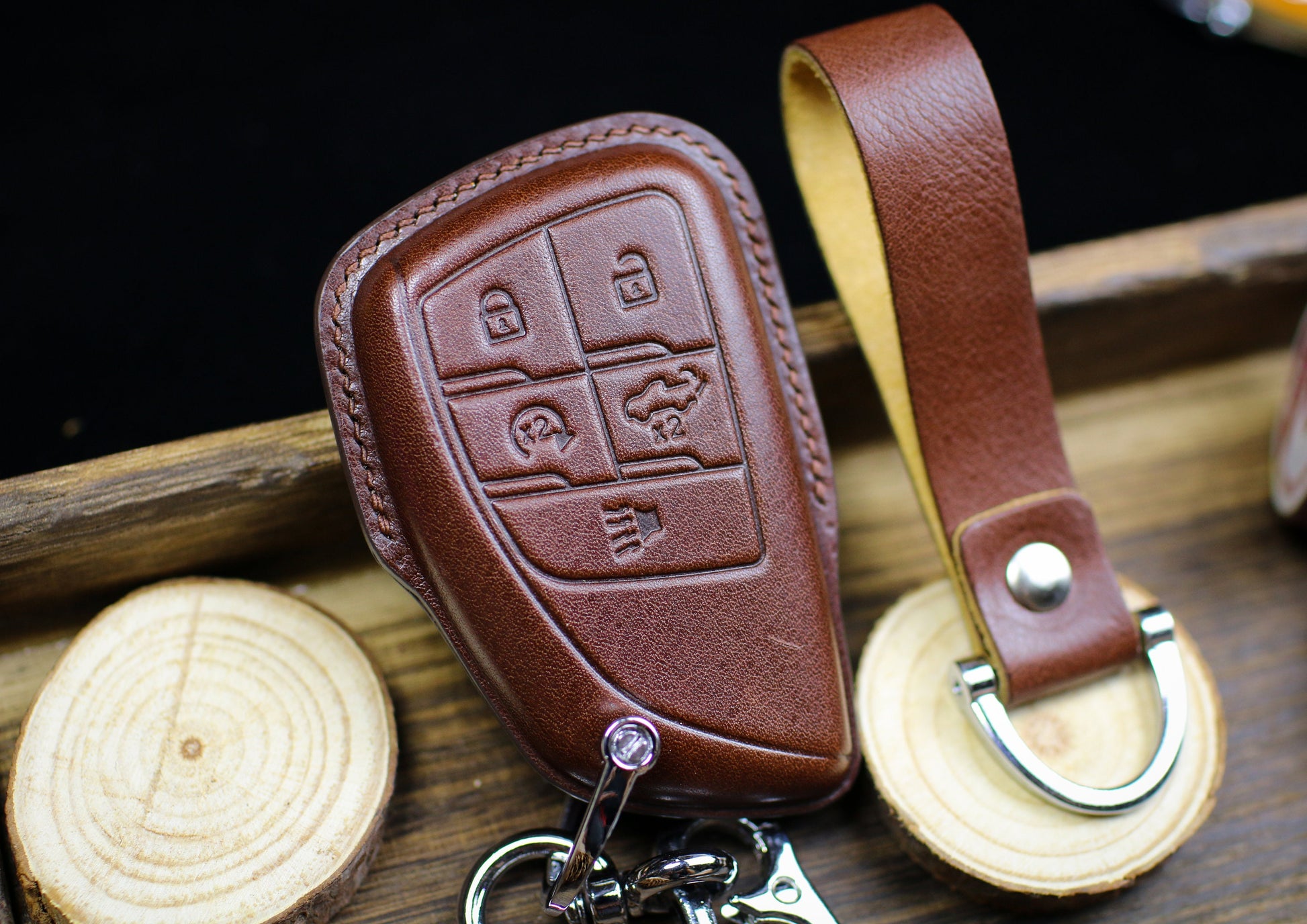 Leather Key Fob Cover For Hummeer 2024 Z71 Chevy Silverado Colorado Tahoe Suburban Yukon High Country LTZ Lt 2500Hd 3500Hd Key Case Keychain