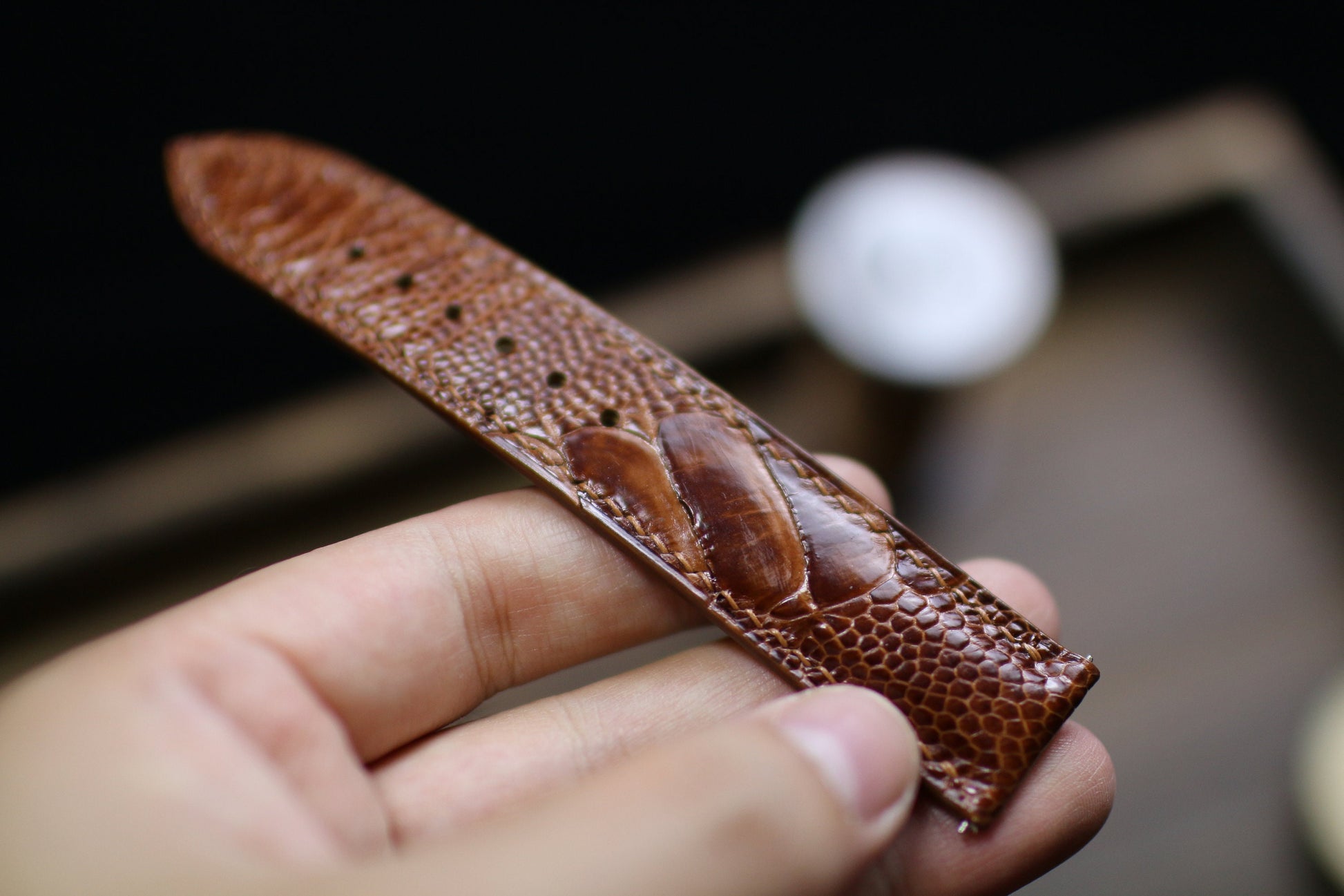 Brown British Tan Ostrich Foot Leather Watch Strap 24mm 22mm 21mm 20mm Handmade Leather Watch Band Ostrich Leg Leather 18mm 16mm 14mm