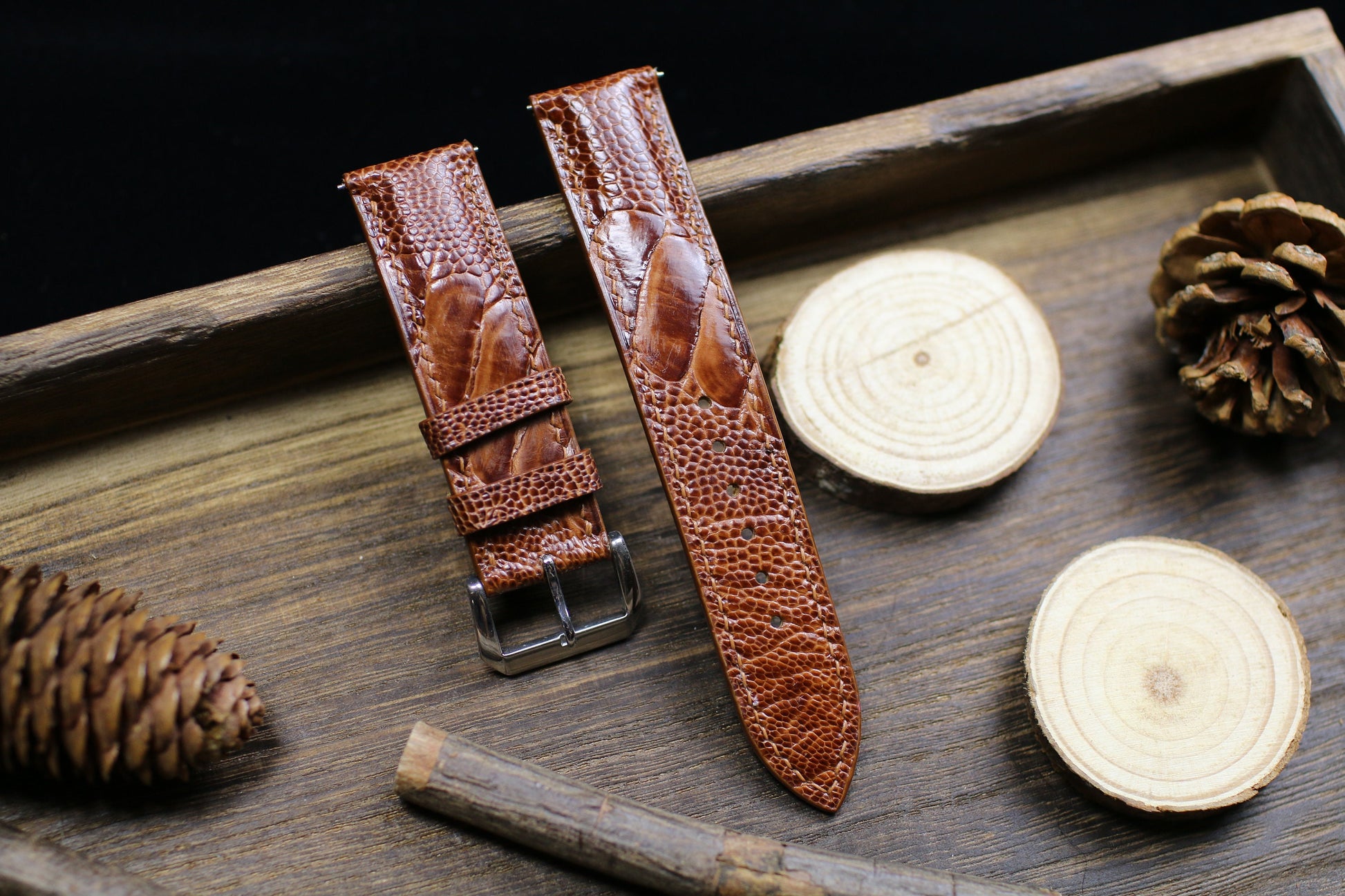 Brown British Tan Ostrich Foot Leather Watch Strap 24mm 22mm 21mm 20mm Handmade Leather Watch Band Ostrich Leg Leather 18mm 16mm 14mm