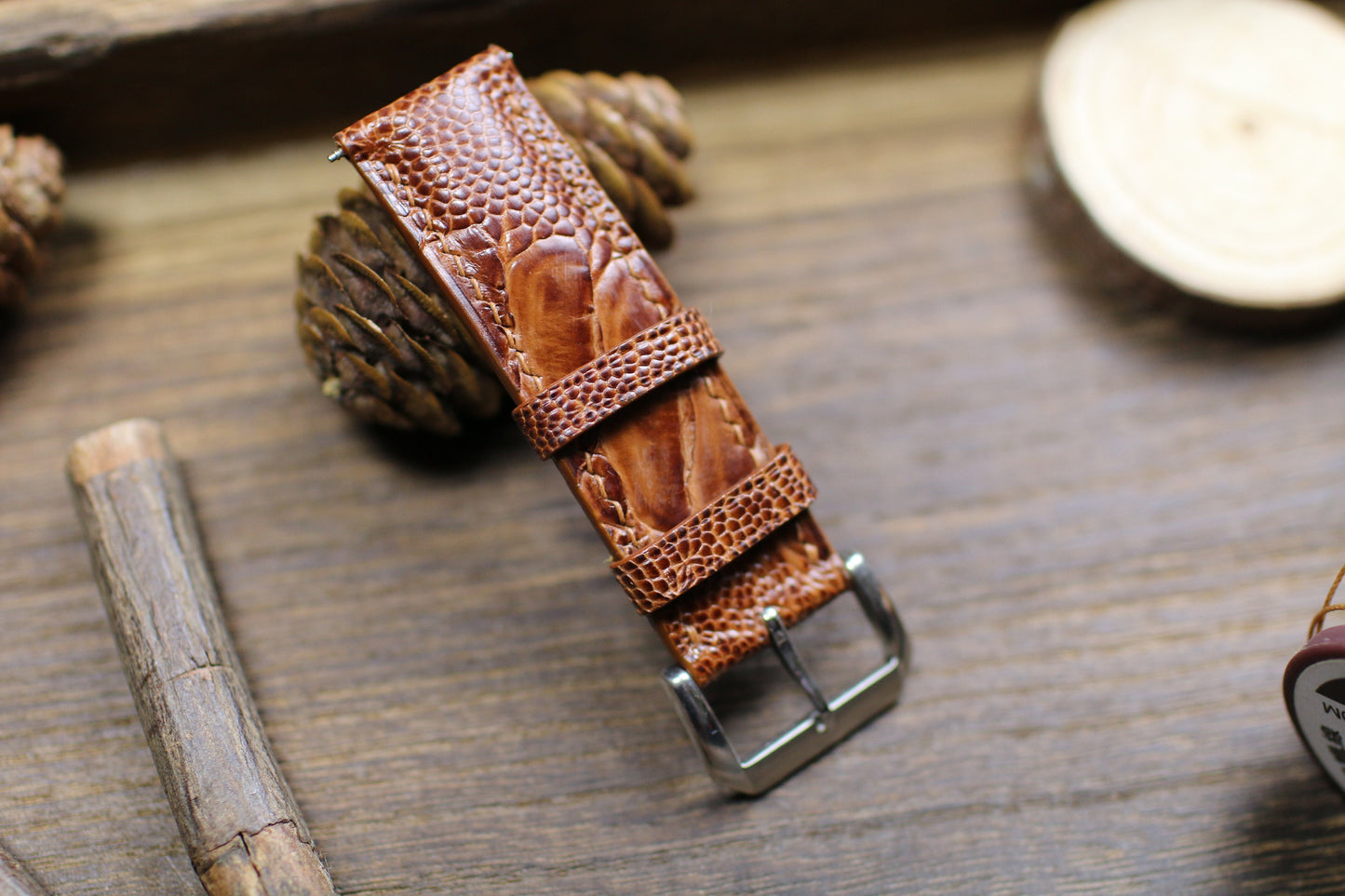 Brown British Tan Ostrich Foot Leather Watch Strap 24mm 22mm 21mm 20mm Handmade Leather Watch Band Ostrich Leg Leather 18mm 16mm 14mm