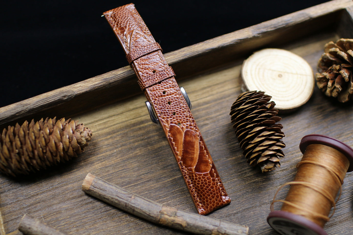 Brown British Tan Ostrich Foot Leather Watch Strap 24mm 22mm 21mm 20mm Handmade Leather Watch Band Ostrich Leg Leather 18mm 16mm 14mm