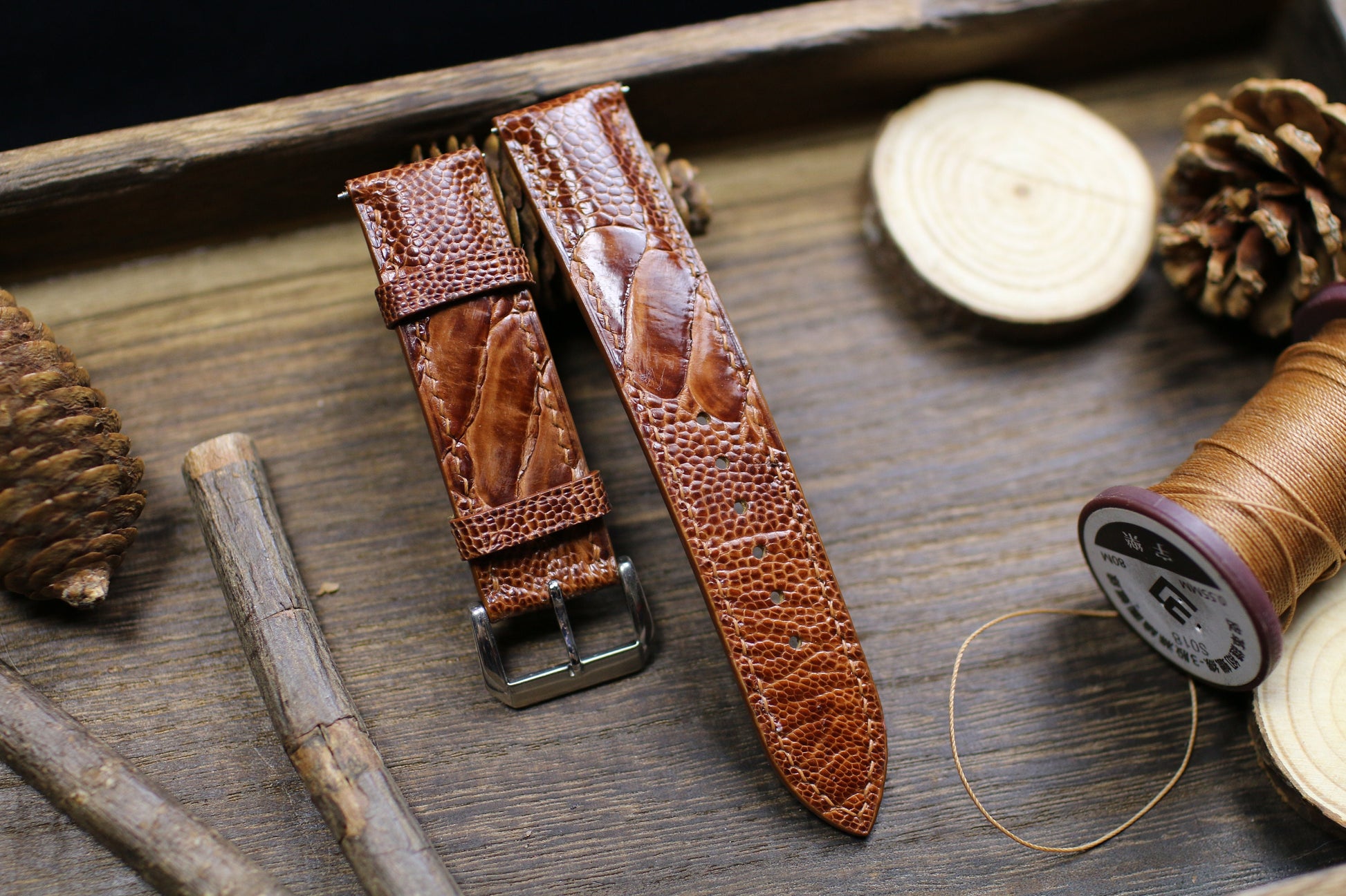 Brown British Tan Ostrich Foot Leather Watch Strap 24mm 22mm 21mm 20mm Handmade Leather Watch Band Ostrich Leg Leather 18mm 16mm 14mm