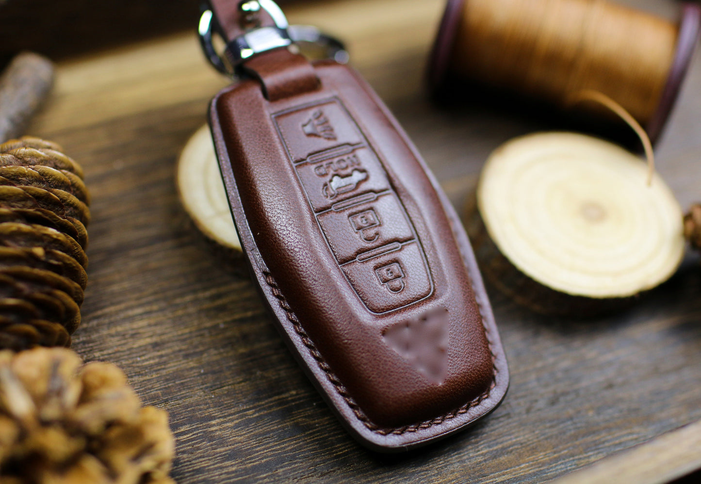 Leather Key Fob Cover for 2023 Outlander 2022 Xpander 2021 Montero Fob Case 2020 Mirage Triton ASX RVR L200 Attrage Remote Keyless Holder