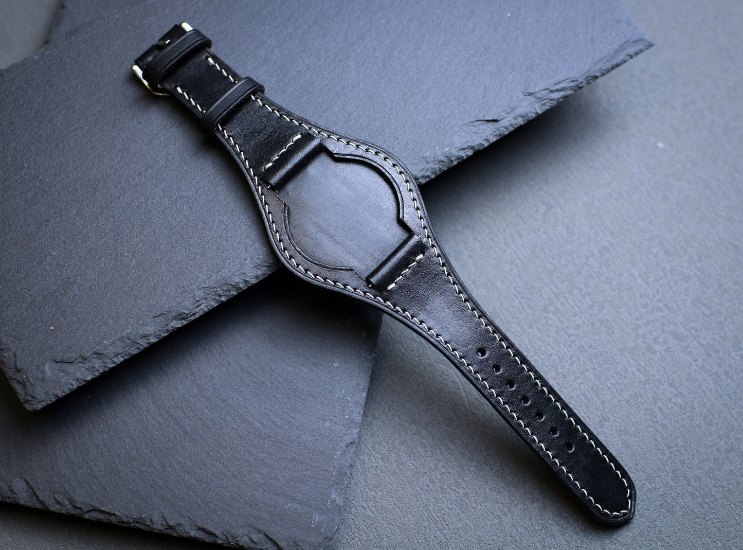 Black Leather Bund Strap 20mm, 22mm Bund Watch Band 16mm 24mm Leather Watch Band 18mm Leather Watch Strap, Applee Watch Band Cuff Band Strap