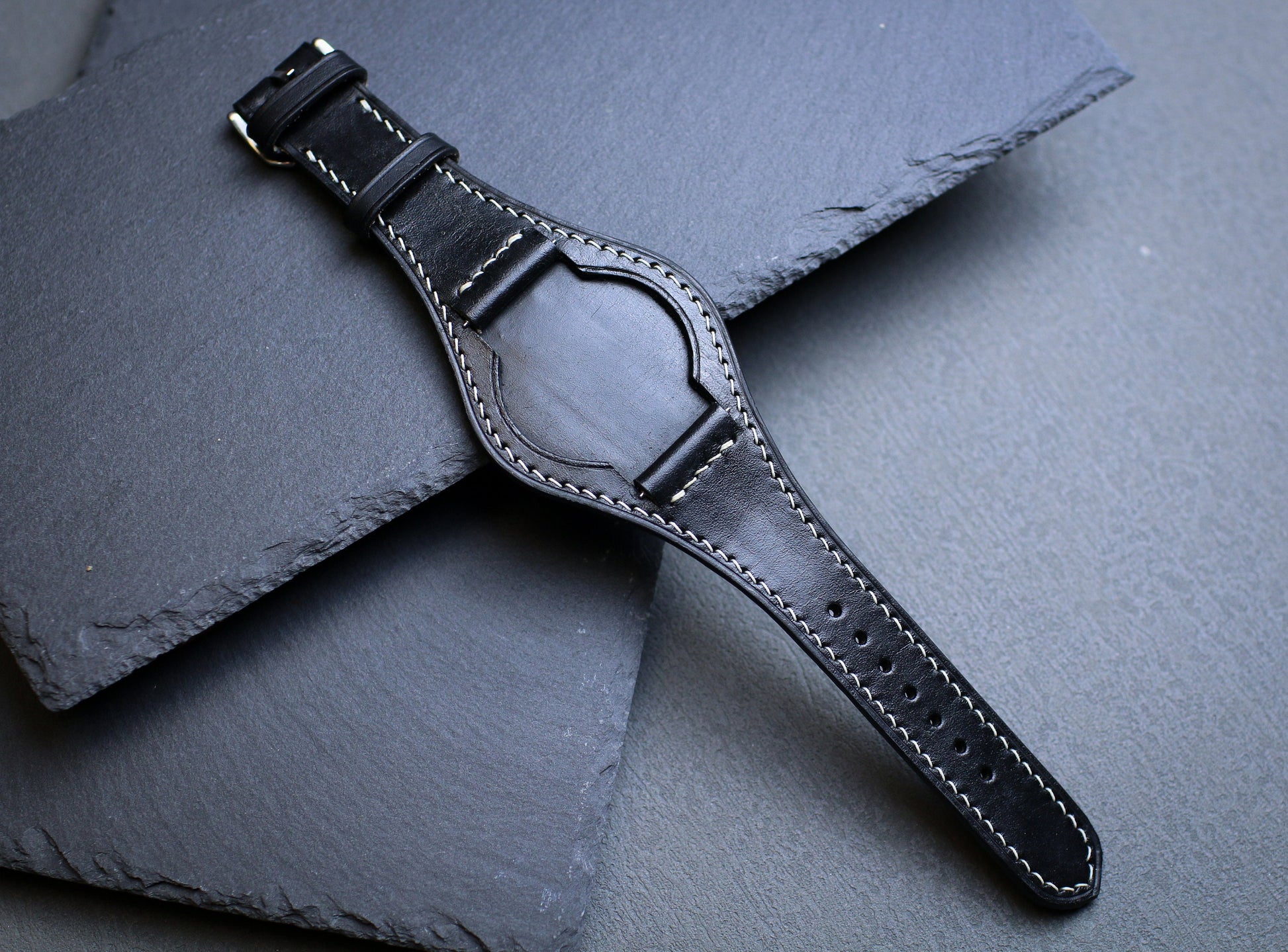 Black Leather Bund Strap 20mm, 22mm Bund Watch Band 16mm 24mm Leather Watch Band 18mm Leather Watch Strap, Applee Watch Band Cuff Band Strap