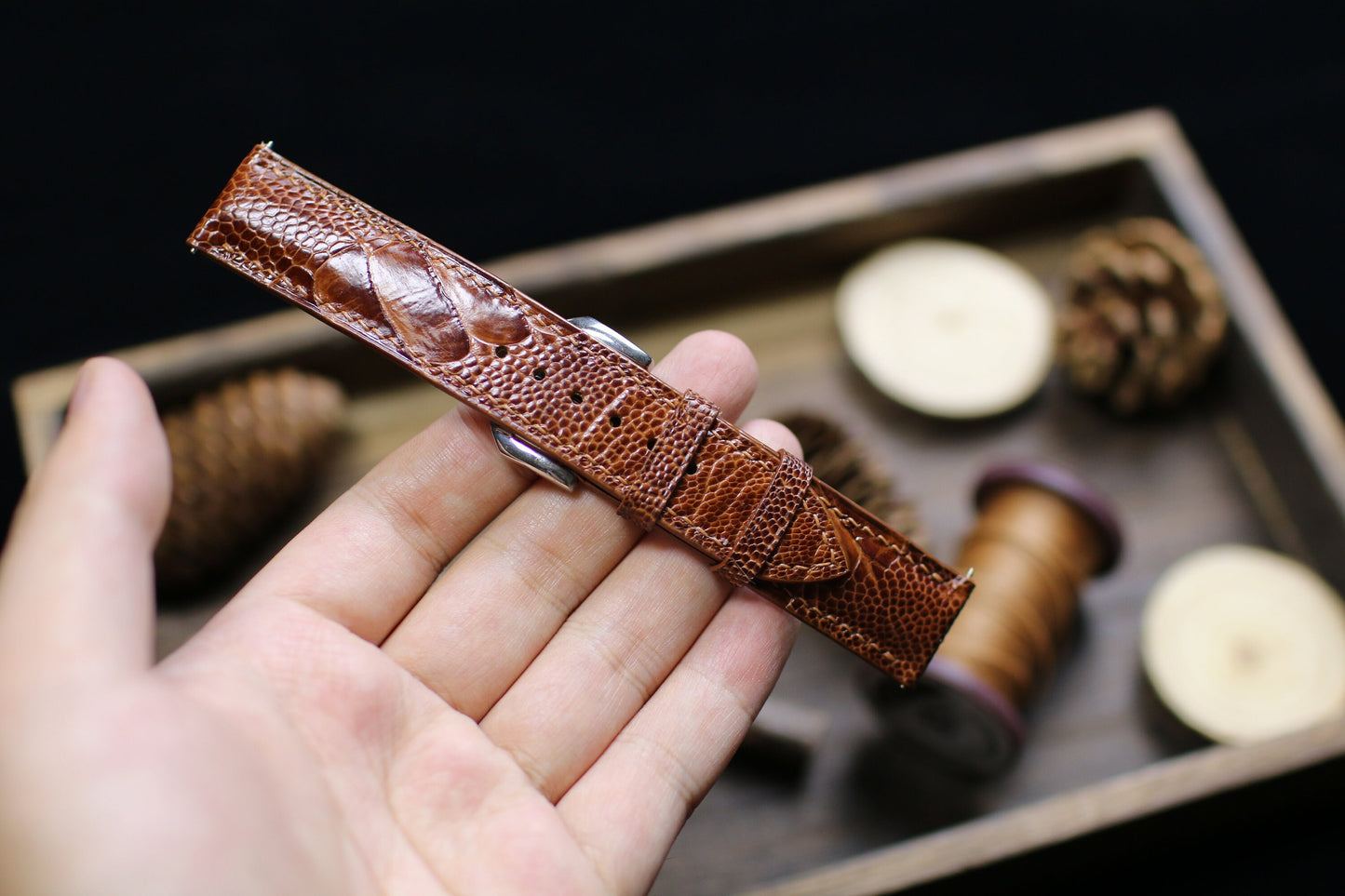 Brown British Tan Ostrich Foot Leather Watch Strap 24mm 22mm 21mm 20mm Handmade Leather Watch Band Ostrich Leg Leather 18mm 16mm 14mm