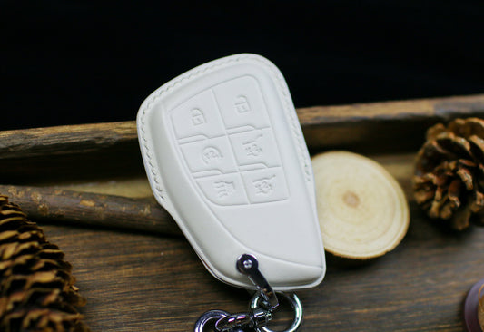 Yukon At4 Key Cover White Color Leather For 2023 Chevy Suburban 2024 Denali Leather Key Fob Case for Tahoe Sierra Canyon Terrain Silverado
