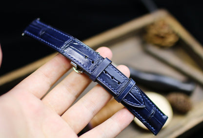 Navy Blue Alligator Leather Watch Strap 24mm 22mm 21mm 20mm Handmade Leather Watch Band Deployant Clasp Alligator Leather 18mm 16mm 14mm