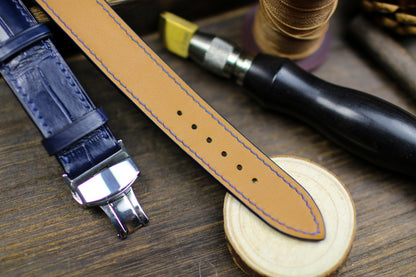 Navy Blue Alligator Leather Watch Strap 24mm 22mm 21mm 20mm Handmade Leather Watch Band Deployant Clasp Alligator Leather 18mm 16mm 14mm