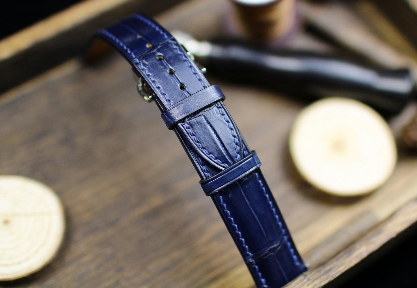 Navy Blue Alligator Leather Watch Strap 24mm 22mm 21mm 20mm Handmade Leather Watch Band Deployant Clasp Alligator Leather 18mm 16mm 14mm