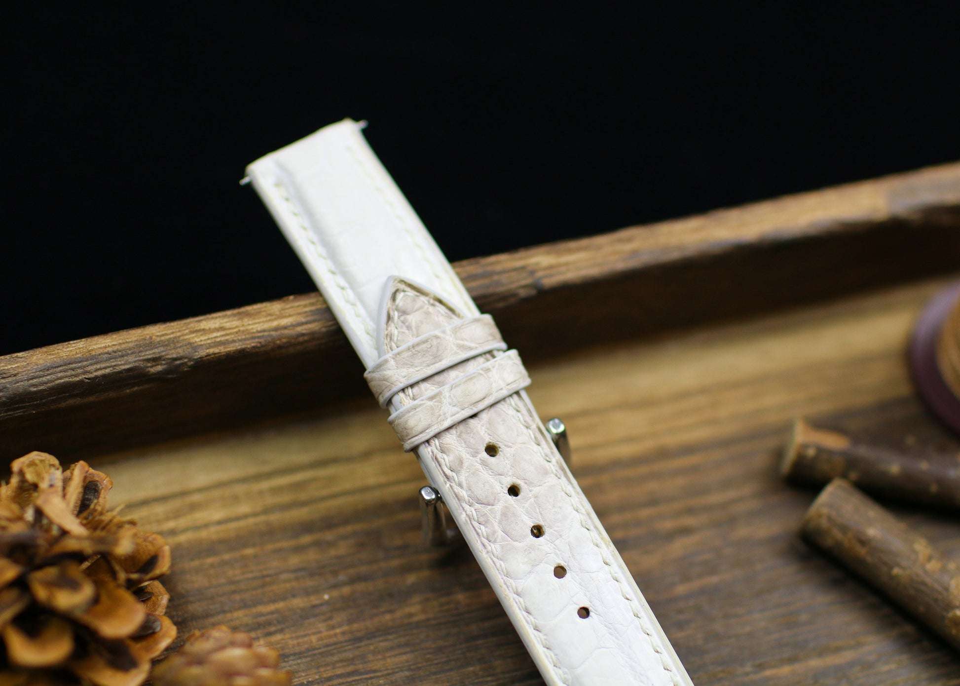 Himalayan White Leather Alligator Watch Strap 24mm 22mm 21mm 20mm Handmade Himalaya White Leather Watch Band Clasp Leather 18mm 16mm 14mm