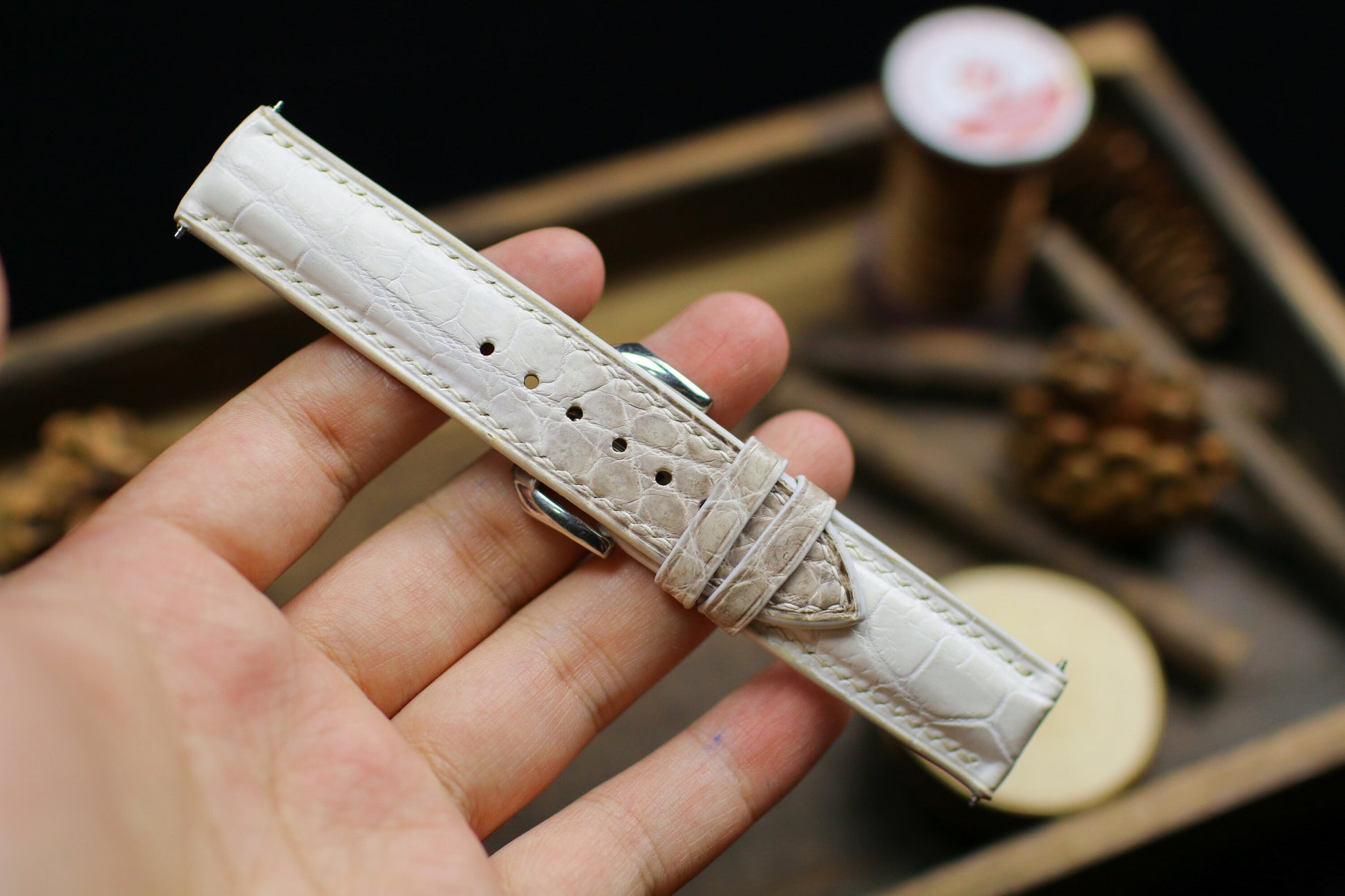 Himalayan White Leather Alligator Watch Strap 24mm 22mm 21mm 20mm Handmade Himalaya White Leather Watch Band Clasp Leather 18mm 16mm 14mm