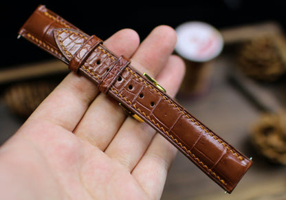 British Tan Brown Leather Alligator Watch Strap 24mm 22mm 21mm 20mm Handmade Leather Watch Band Clasp Leather 18mm 16mm 14mm Deployant Clasp