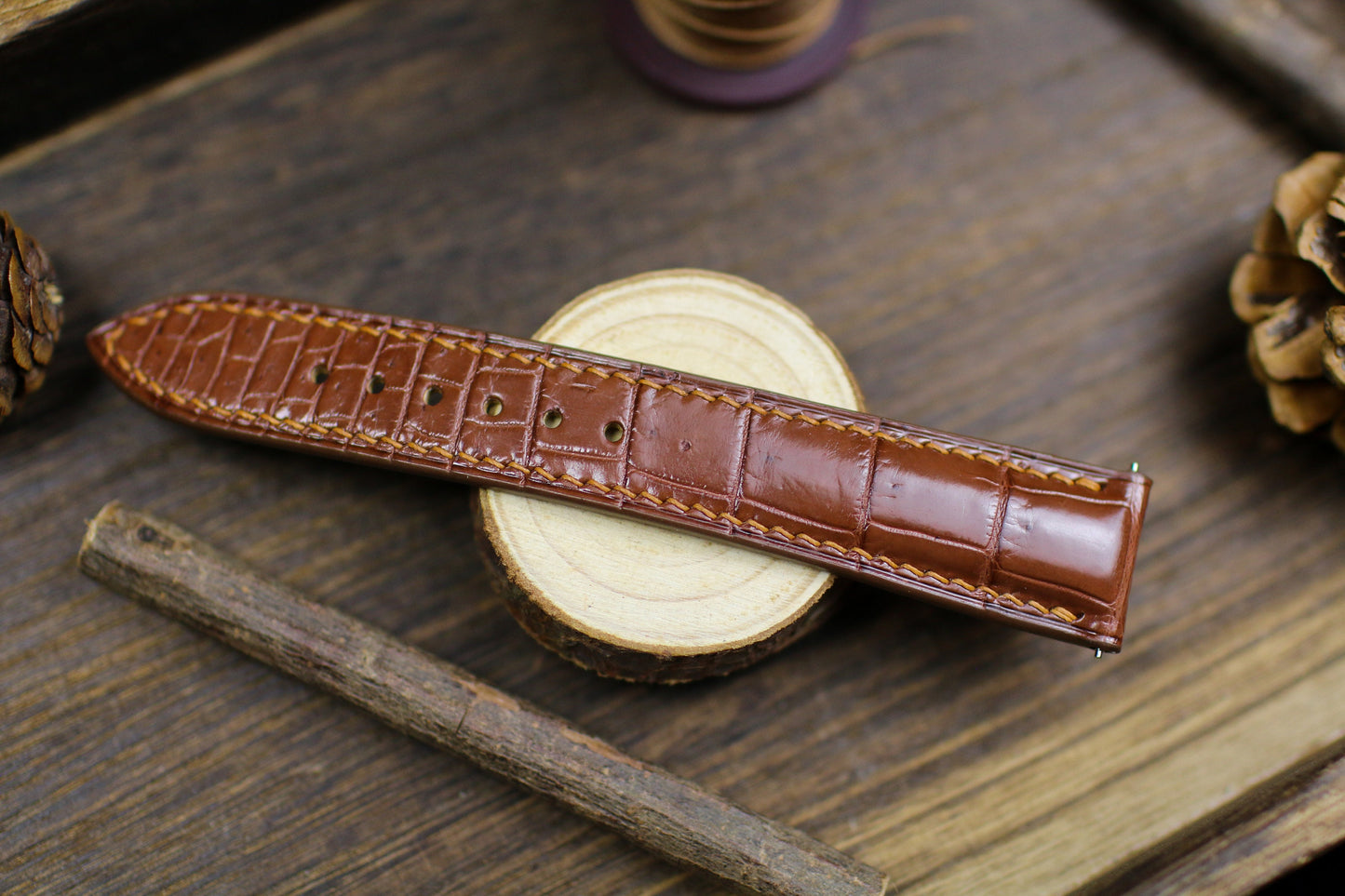 British Tan Brown Leather Alligator Watch Strap 24mm 22mm 21mm 20mm Handmade Leather Watch Band Clasp Leather 18mm 16mm 14mm Deployant Clasp