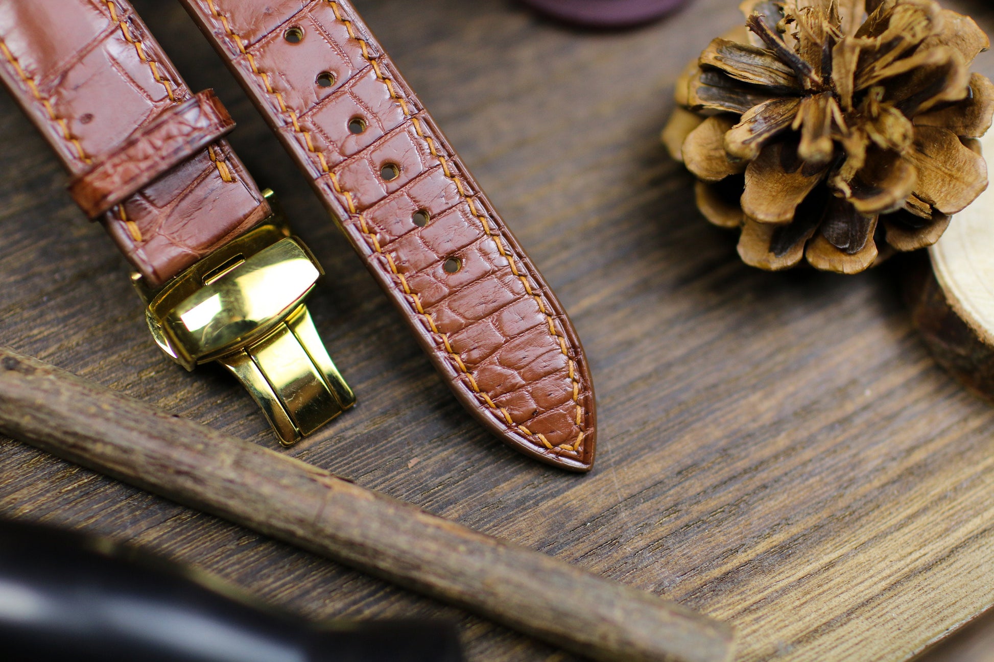 British Tan Brown Leather Alligator Watch Strap 24mm 22mm 21mm 20mm Handmade Leather Watch Band Clasp Leather 18mm 16mm 14mm Deployant Clasp