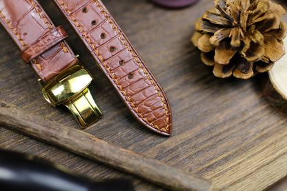 British Tan Brown Leather Alligator Watch Strap 24mm 22mm 21mm 20mm Handmade Leather Watch Band Clasp Leather 18mm 16mm 14mm Deployant Clasp