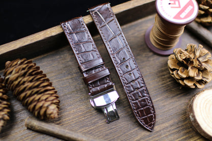 Thin Form Dark Brown Leather Alligator Watch Strap 24mm 22mm 21mm 20mm Leather Watch Band Brown Leather 18mm 16mm 14mm Deployant Clasp