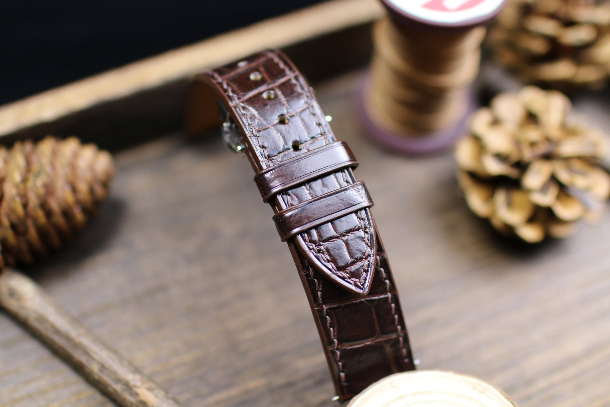 Thin Form Dark Brown Leather Alligator Watch Strap 24mm 22mm 21mm 20mm Leather Watch Band Brown Leather 18mm 16mm 14mm Deployant Clasp