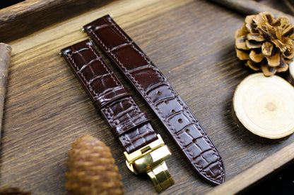 Thin Form Dark Brown Leather Alligator Watch Strap 24mm 22mm 21mm 20mm Leather Watch Band Brown Leather 18mm 16mm 14mm Deployant Clasp