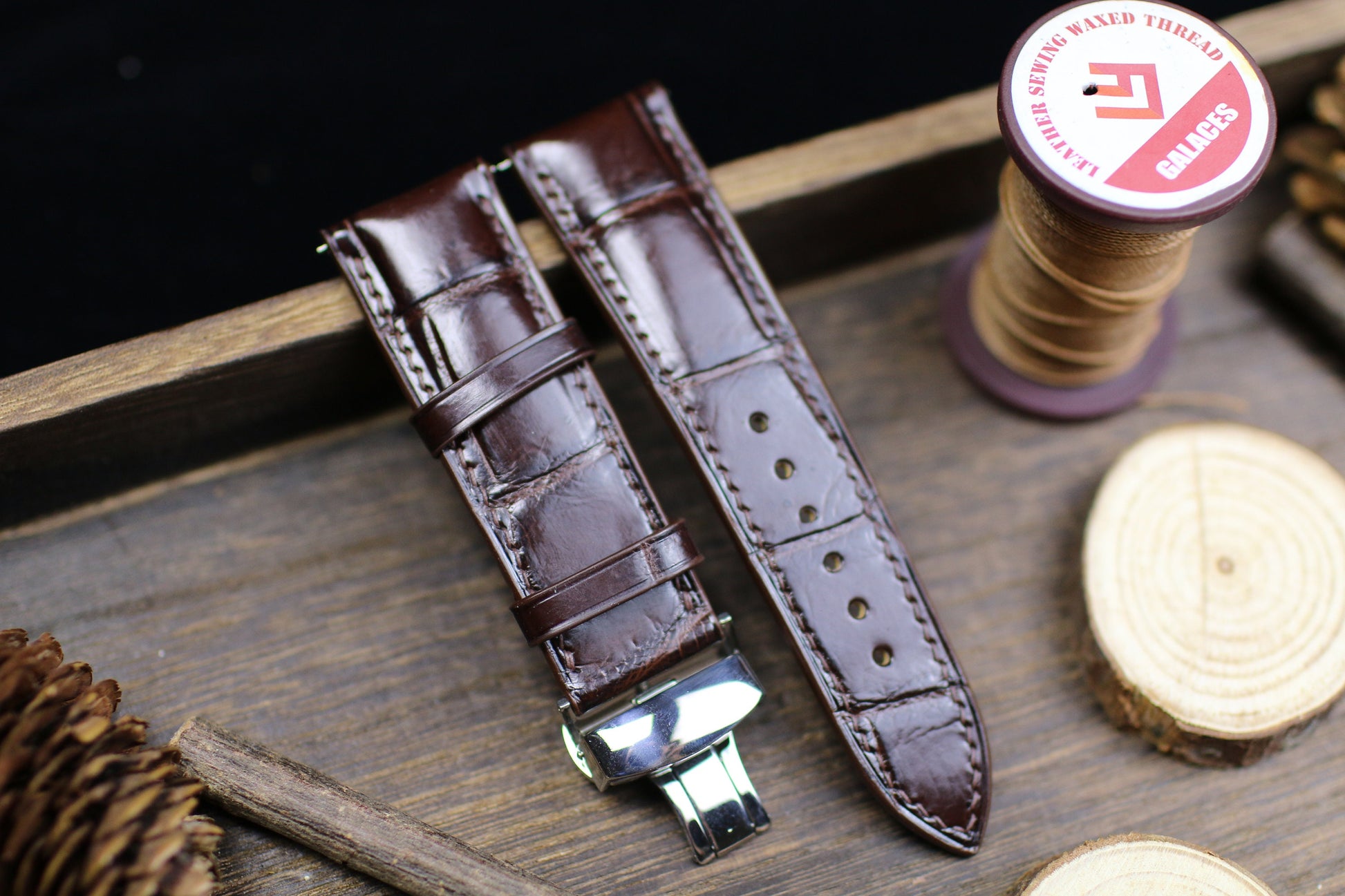 Padded Form Dark Brown Leather Alligator Watch Strap 24mm 22mm 21mm 20mm Leather Watch Band Brown Leather 18mm 16mm 14mm Deployant Clasp