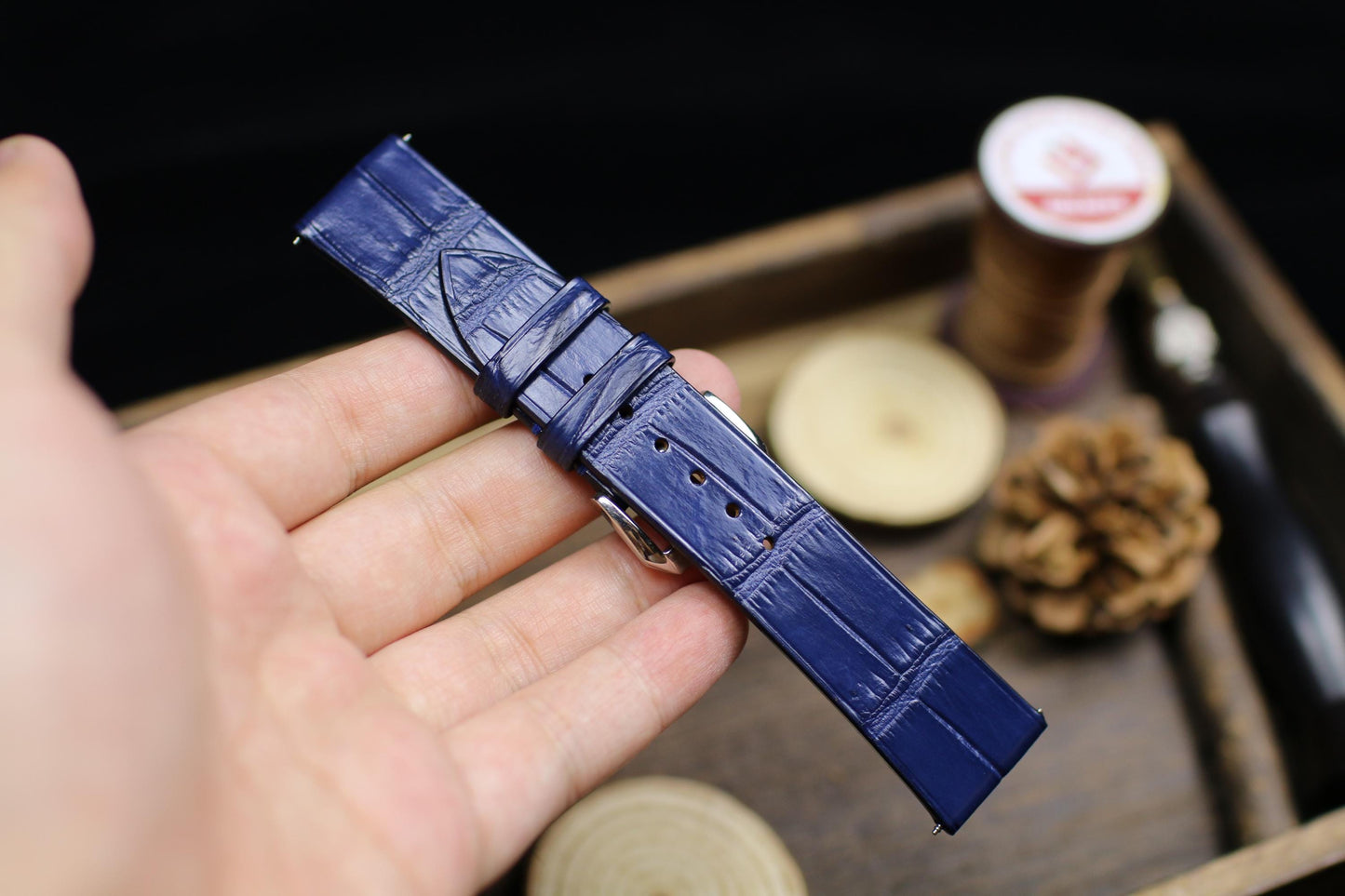 Without Stitching Watch Straps Navy Blue Alligator Leather 24mm 22mm 21mm 20mm Handmade Watch Band Clasp Alligator Leather 18mm 16mm 14mm