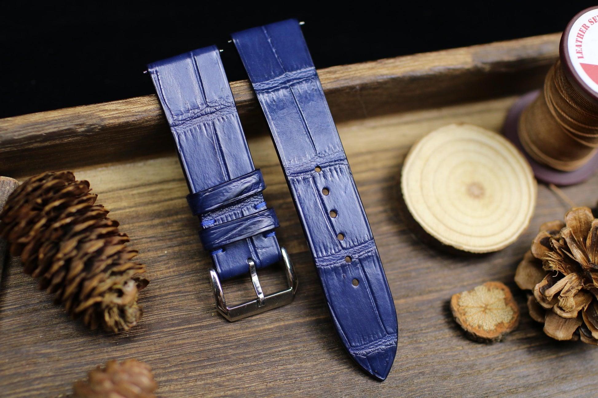 Without Stitching Watch Straps Navy Blue Alligator Leather 24mm 22mm 21mm 20mm Handmade Watch Band Clasp Alligator Leather 18mm 16mm 14mm