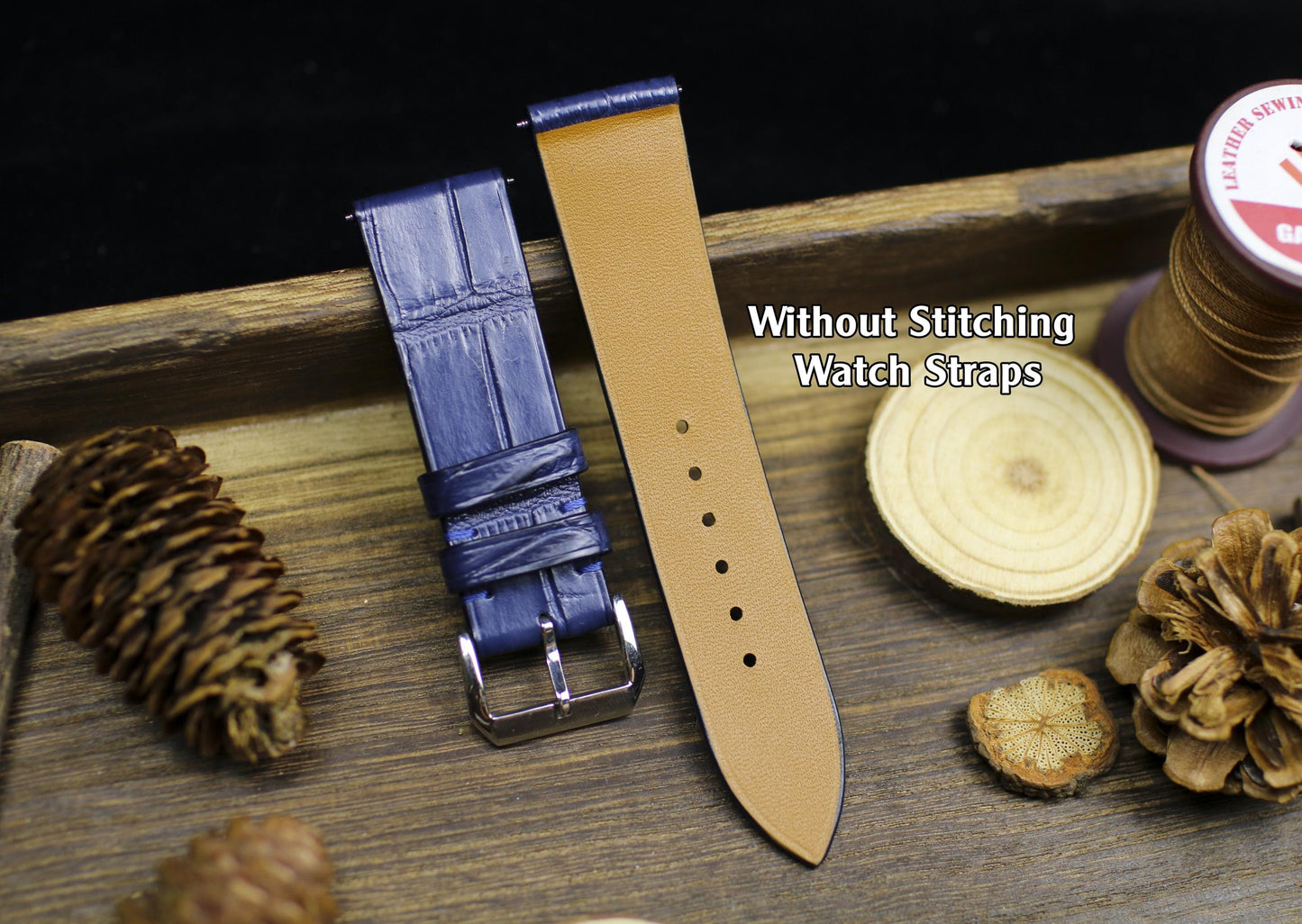 Without Stitching Watch Straps Navy Blue Alligator Leather 24mm 22mm 21mm 20mm Handmade Watch Band Clasp Alligator Leather 18mm 16mm 14mm