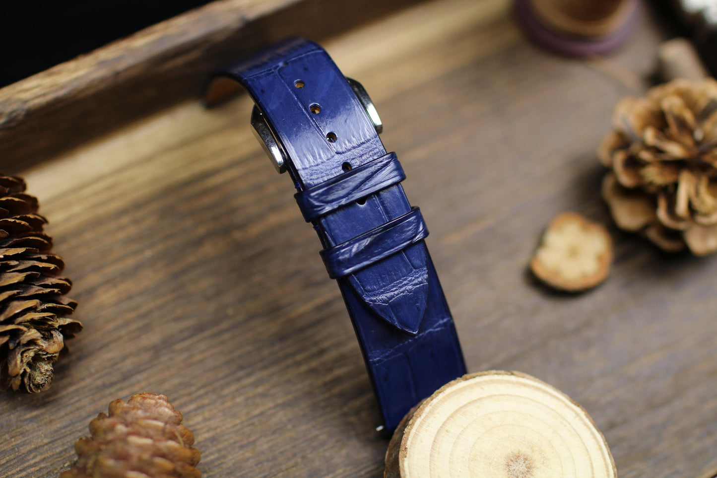 Without Stitching Watch Straps Navy Blue Alligator Leather 24mm 22mm 21mm 20mm Handmade Watch Band Clasp Alligator Leather 18mm 16mm 14mm