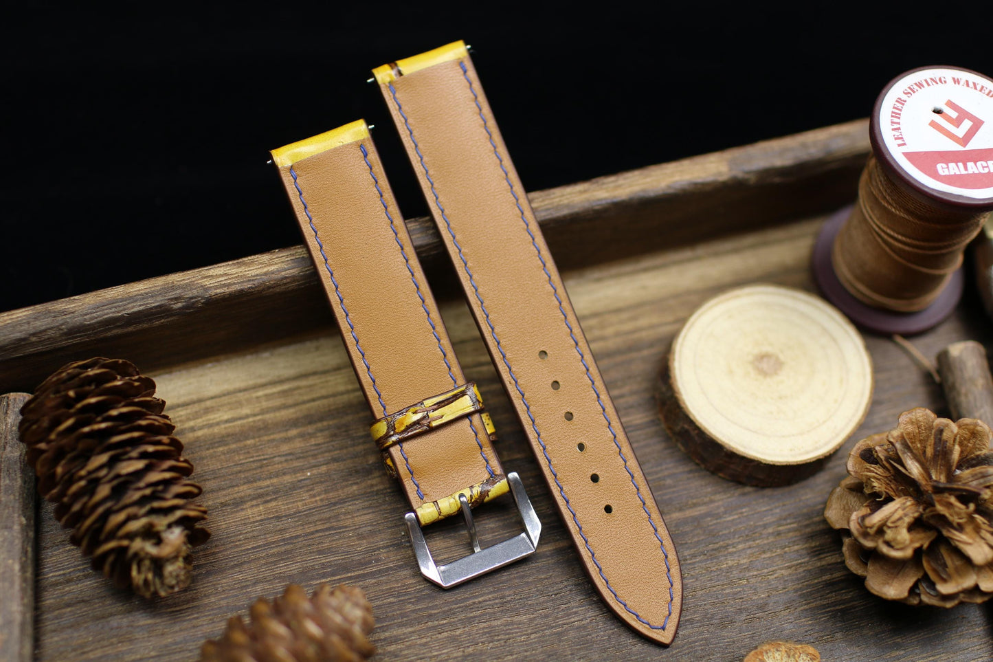 Patina Yellow Alligator Leather Watch Strap 24mm 22mm 21mm 20mm Handmade Leather Watch Band Deployant Clasp Alligator Leather 18mm 16mm 14mm
