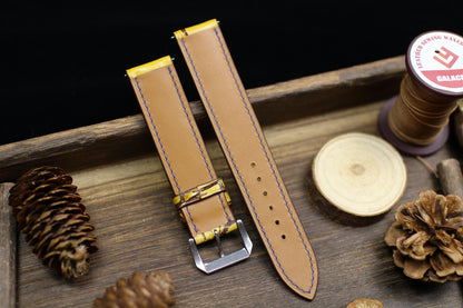 Patina Yellow Alligator Leather Watch Strap 24mm 22mm 21mm 20mm Handmade Leather Watch Band Deployant Clasp Alligator Leather 18mm 16mm 14mm