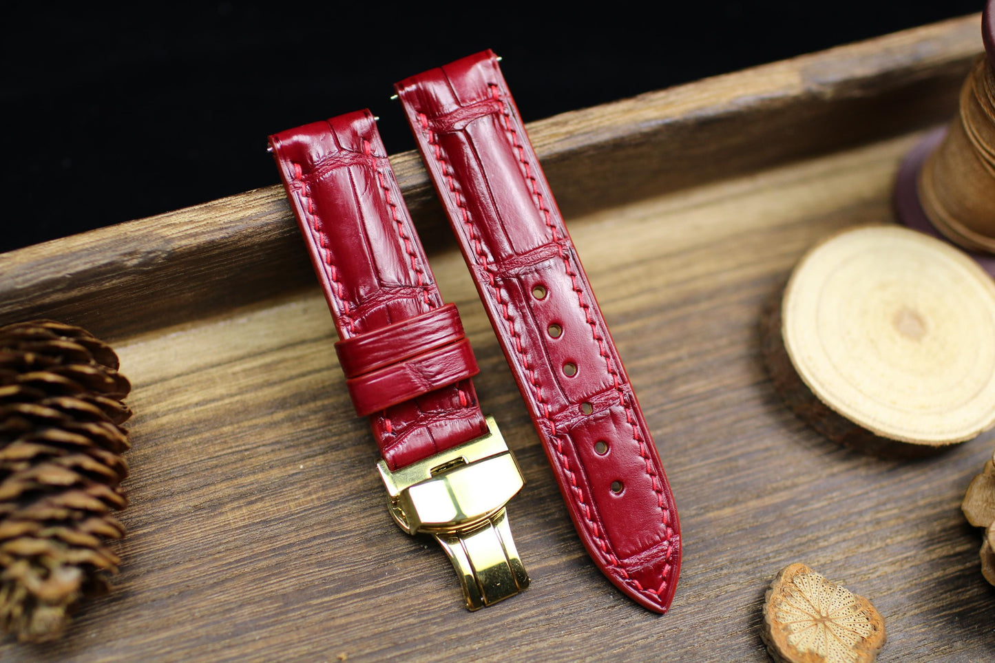 Oxblood Dark Red Alligator Leather Watch Strap 24mm 22mm 21mm 20mm Handmade Leather Watch Band Clasp Alligator Leather 18mm 16mm 14mm