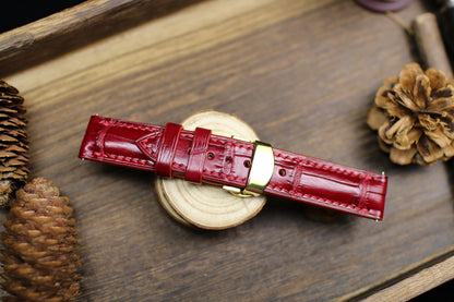 Oxblood Dark Red Alligator Leather Watch Strap 24mm 22mm 21mm 20mm Handmade Leather Watch Band Clasp Alligator Leather 18mm 16mm 14mm