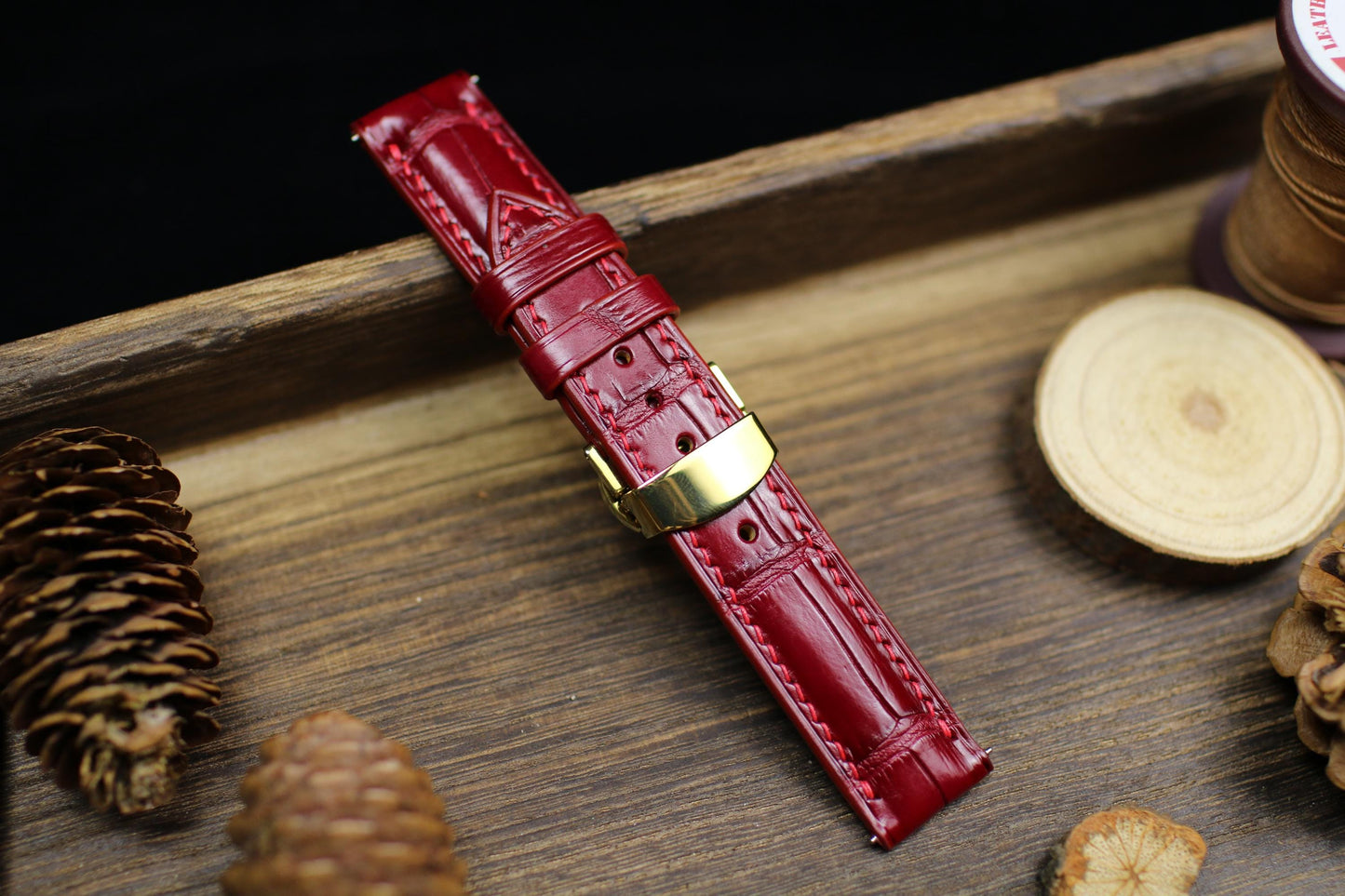 Oxblood Dark Red Alligator Leather Watch Strap 24mm 22mm 21mm 20mm Handmade Leather Watch Band Clasp Alligator Leather 18mm 16mm 14mm